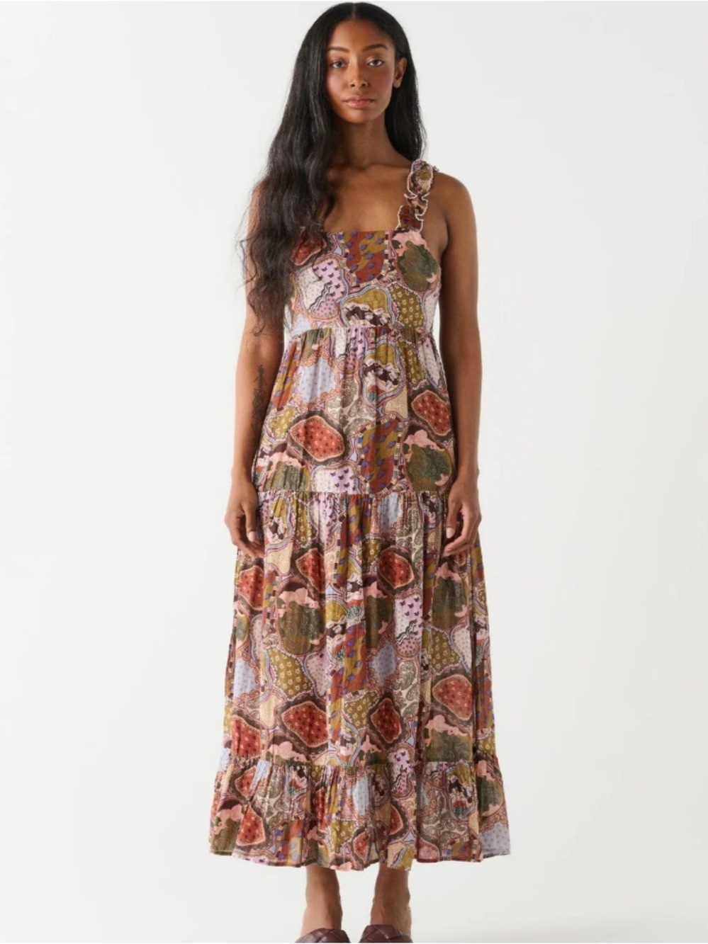 Dex Floral Tiered Maxi Dress in Paisley Medallion Size XL